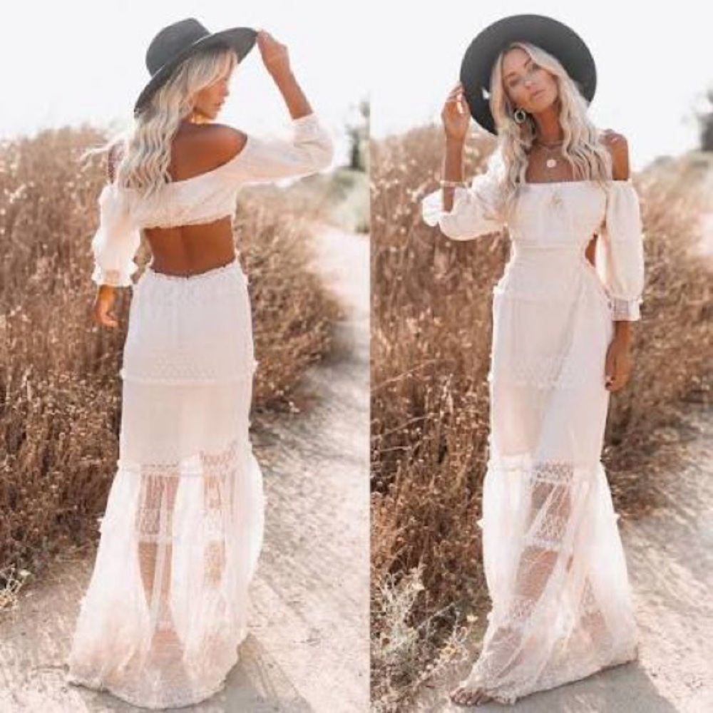 NWT VICI Cream Lace Maxi Dress with Cutout - Picture 4 of 6